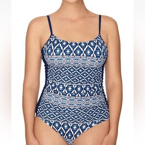 Time and Tru Swimsuit 1-Piece XS Blue Diamond Tribal Crochet Sides #whitelotus